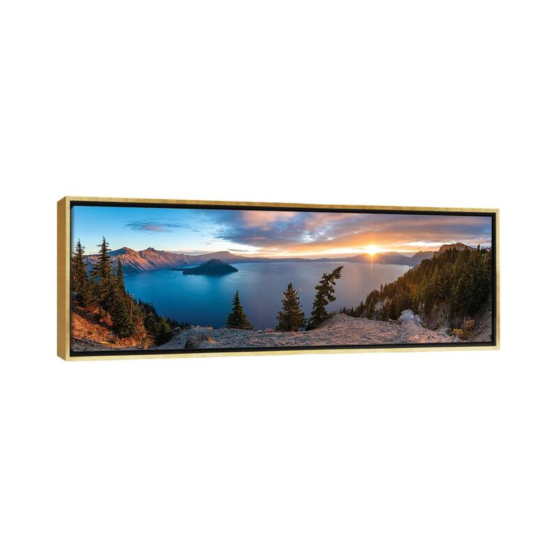 iCanvas "Crater Lake Panorama" by Lucas Moore Framed Canvas Print - 16x48 - Gold