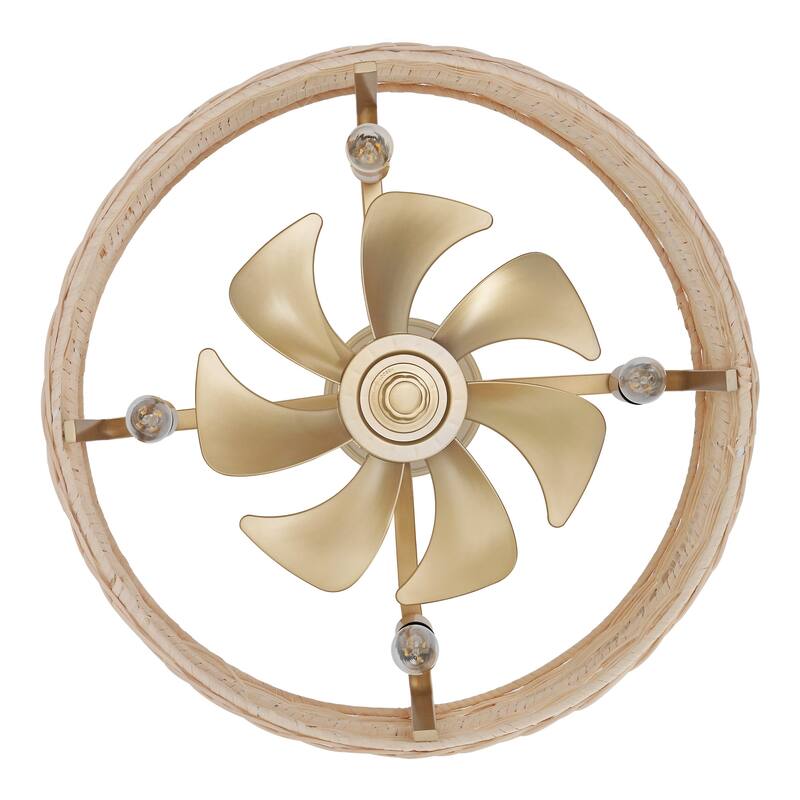 18.5" Boho Rattan Caged Ceiling Fan with Light Kit and Remote Control