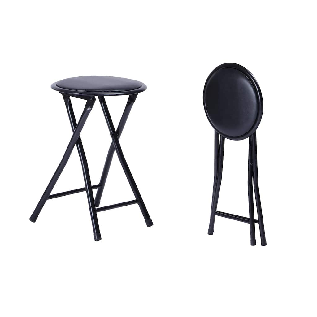 Homy Casa Outdoor Folding Barstool, Black PVC Seat, Picnic， Patio Stool
