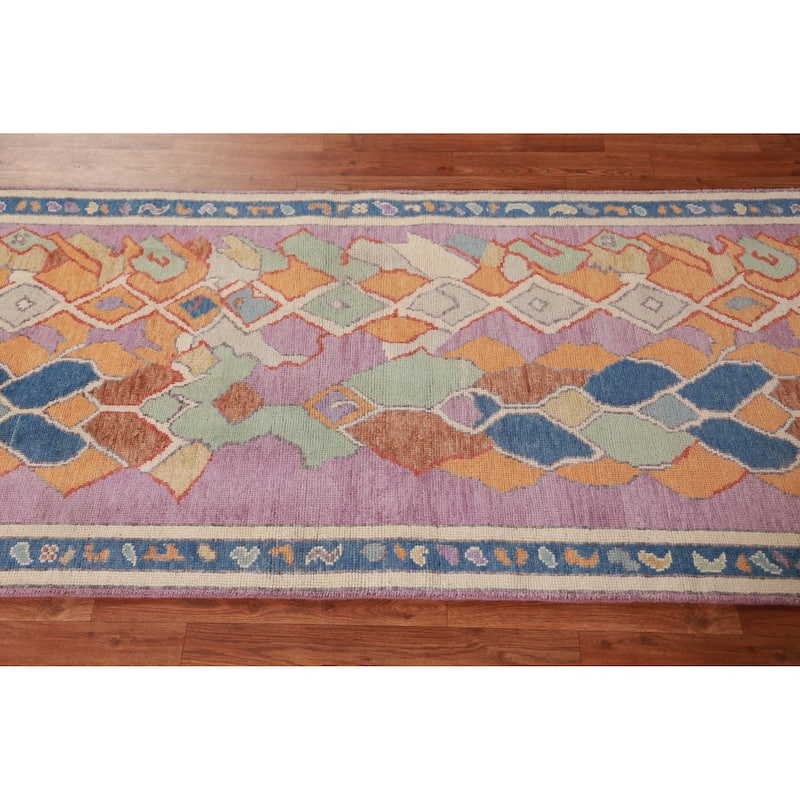 Hand Knotted Oriental 100% Wool Carpet Transitional All-Over Purples Oushak Runner Rug - 7' 10'' X 3' 0''