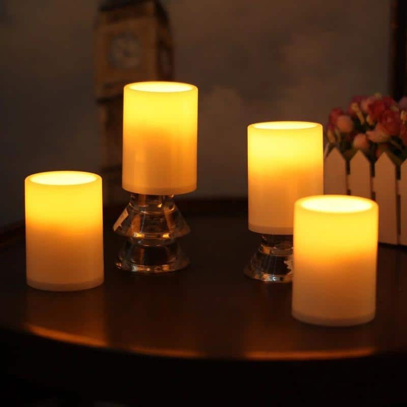 4-Pack Flameless Pillar Candles with Timer - Outdoor Battery Candles for Patio - Yellow - Yellow