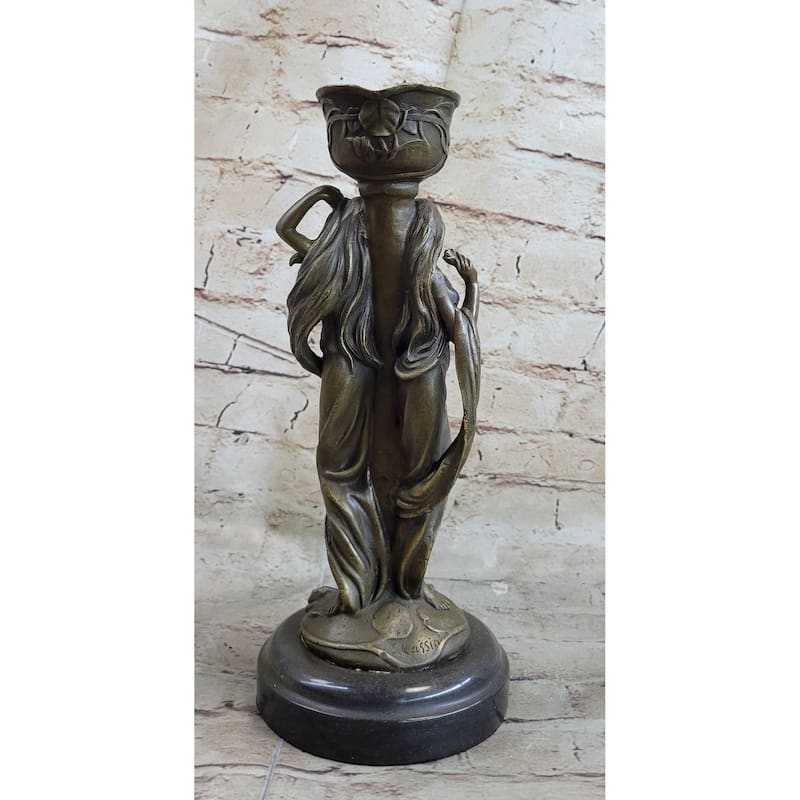 Gorgeous Art Deco Style Twin Sister Candle Holder Bronze Sculpture By Kin