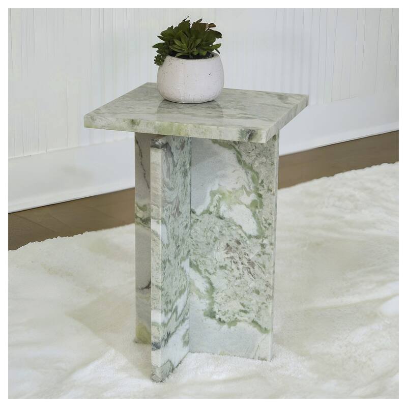 Signature Design by Ashley Deaconwell White/Green Accent Table - 14" W x 14" D x 22" H - 14" W x 14" D x 22" H - White/Green - Marble