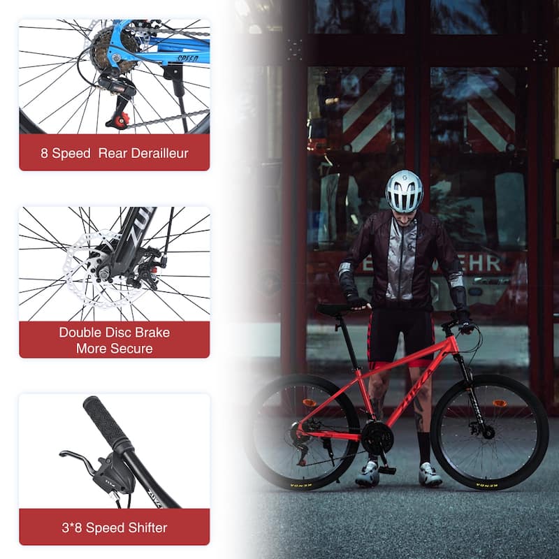 26 inch 24 Speed Mountain Bike Suspension Fork KENDA Tires