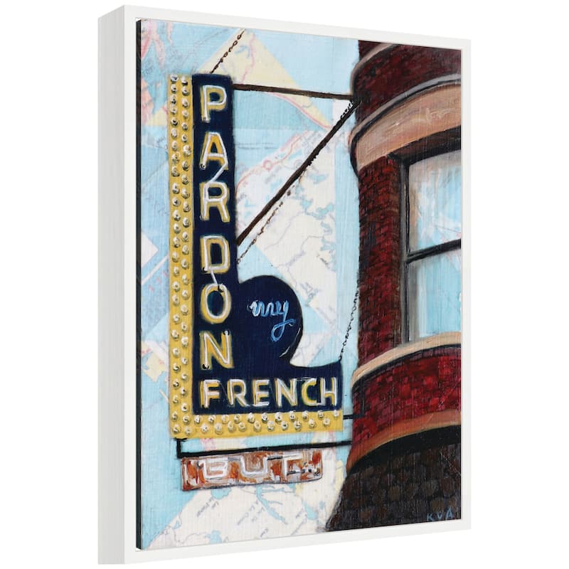 Kate and Laurel Pardon My French by Krista V. Allenstein Framed Canvas Wall Art Print - 18 x 24