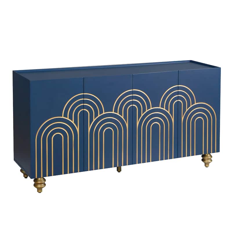 GDFStudio - White Modern Fluted 4-Door Sideboard Buffet with Adjustable Shelves for Kitchen, Dining & Living Room