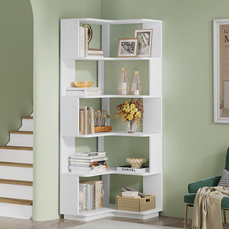 6-Tier Corner Bookshelf, 64.9 Inch Industrial Bookcase with Baffles