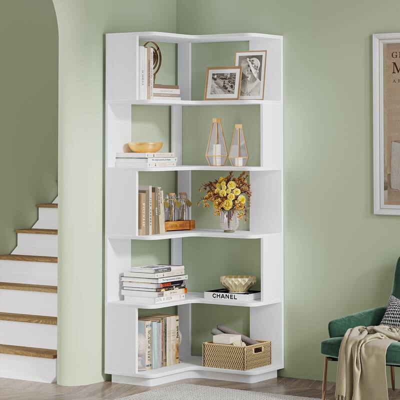 6-Tier Corner Bookshelf and Bookcase, Modern Corner Shelves for Home Office, Living Room
