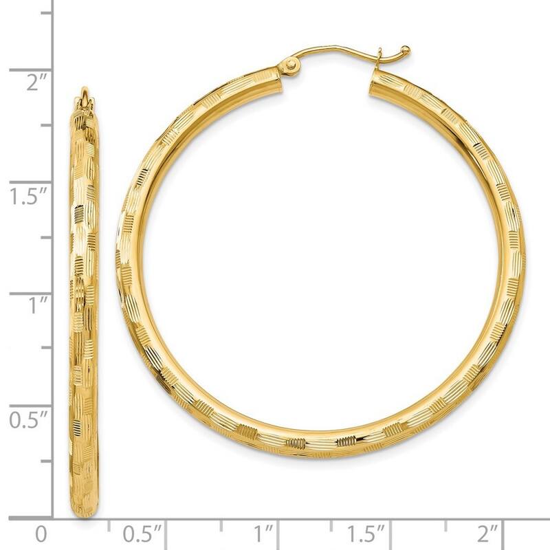 Curata 14k Yellow Gold Textured Checkerboard 45x3mm Hoop Earrings