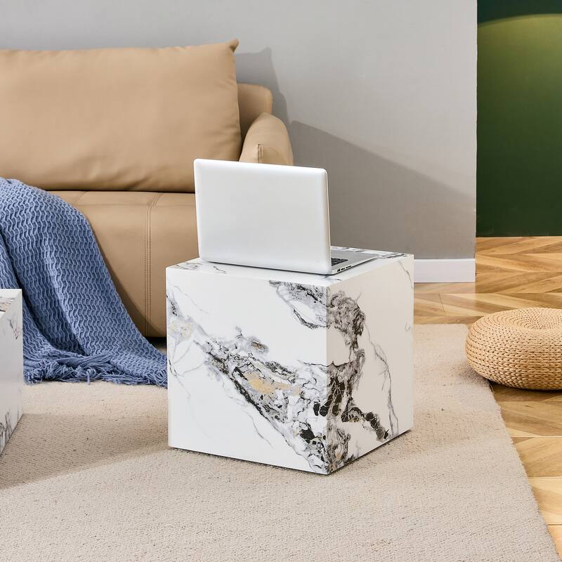Roomfitters Cube MDF Coffee Table with Textured White Finish, Modern Compact Centerpiece for Stylish Living Spaces, White