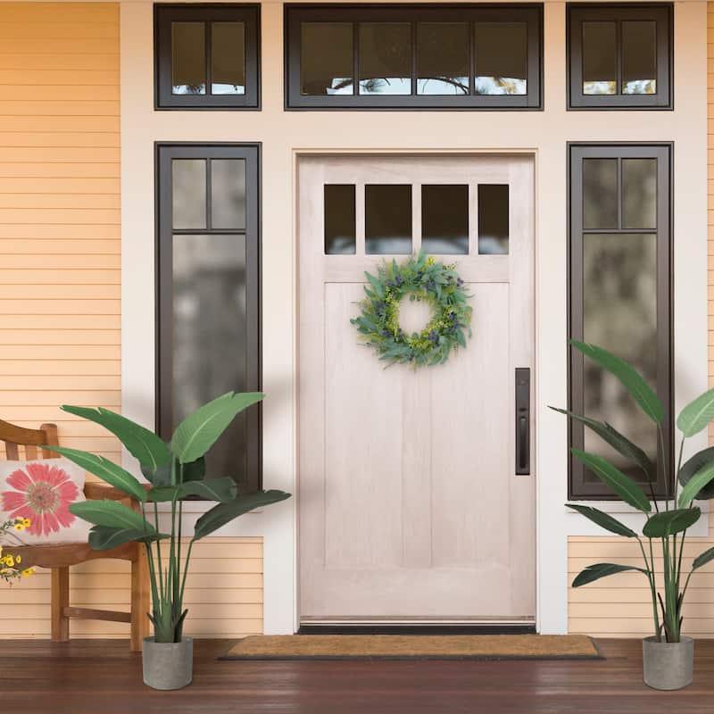 Puleo International 30" Artificial Eucalyptus Floral Spring Door Wreath, Green/Purple