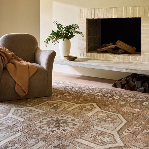 slide 2 of 9, Evermore Medallion Wool and Cotton Area Rug 4' x 6' - Brown