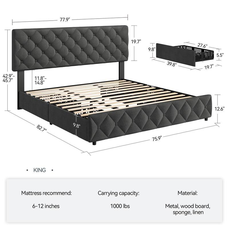 Bed Frame with Sturdy Metal Slats Support
