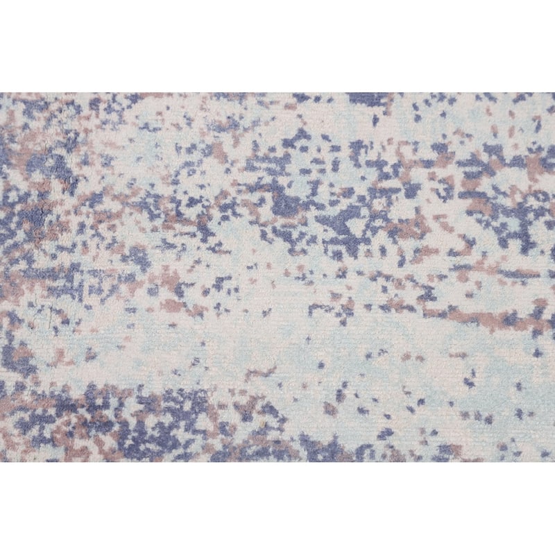Contemporary Abstract Area Rug Handmade Blue Wool Carpet - 8'0" X 10'2"