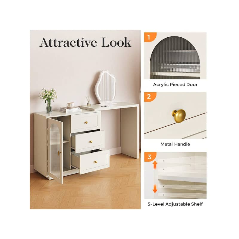 Sunvivi Extendable Corner Vanity 1 Door Makeup Table Without Mirror