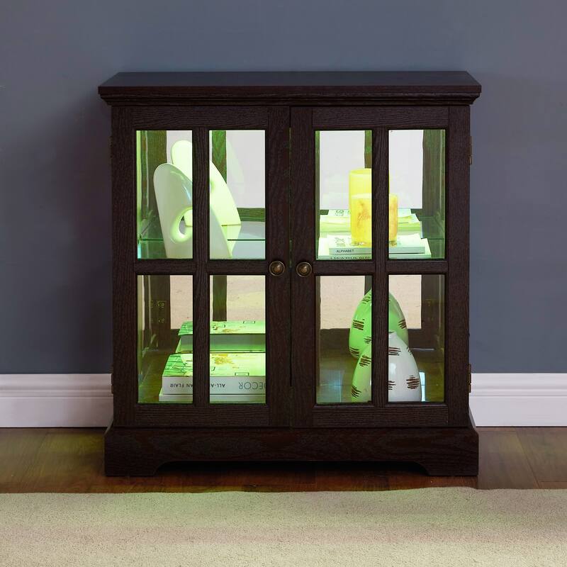 LED Curio Display Cabinet,Antique Display Cabinet with Adjustable Shelves,Retro Design Quality Showcase with Lattice Doors