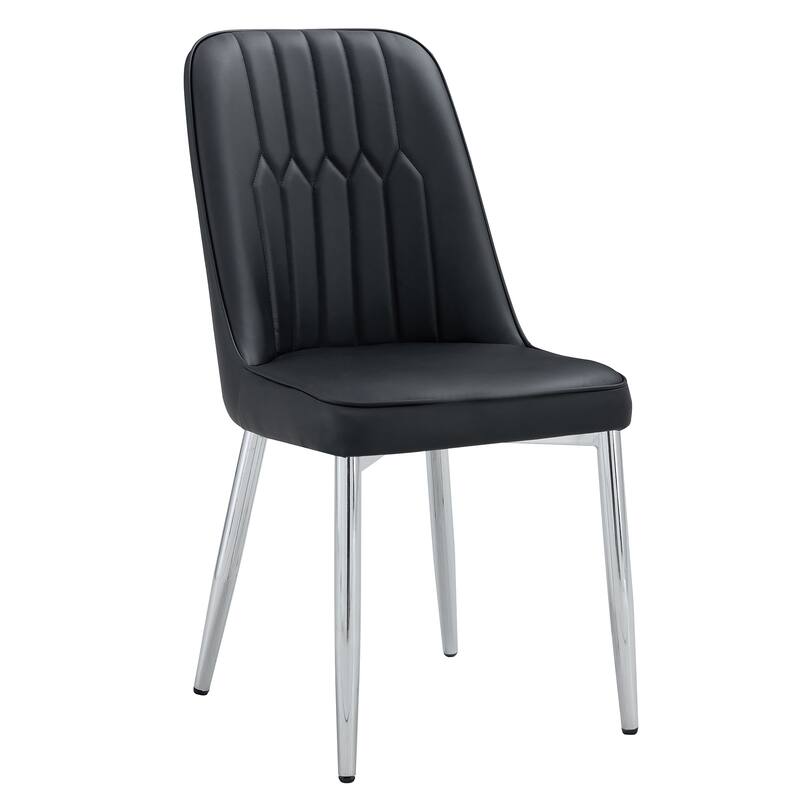 Roomfitters PU Dining Chairs with Sleek Back and Silver Metal Legs, Set of 8 for Dining, Bedroom or Office Use, Black+Silver