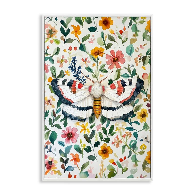 Stupell Butterfly & Bright Flowers Framed Giclee Art Design By The Dutch Lady - 12 x 18 - White