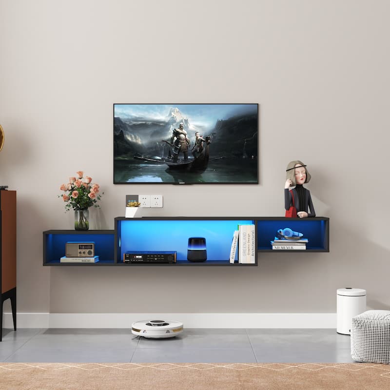 Wall Mounted Floating TV Stand with Charging Station