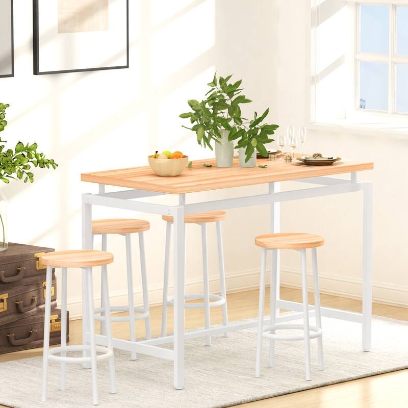 Eureka Industrial Modern Counter Height Pub 5-piece Dining Set, Wood Rustic Kitchen Dining Bar Set For Dining Room, Apartment