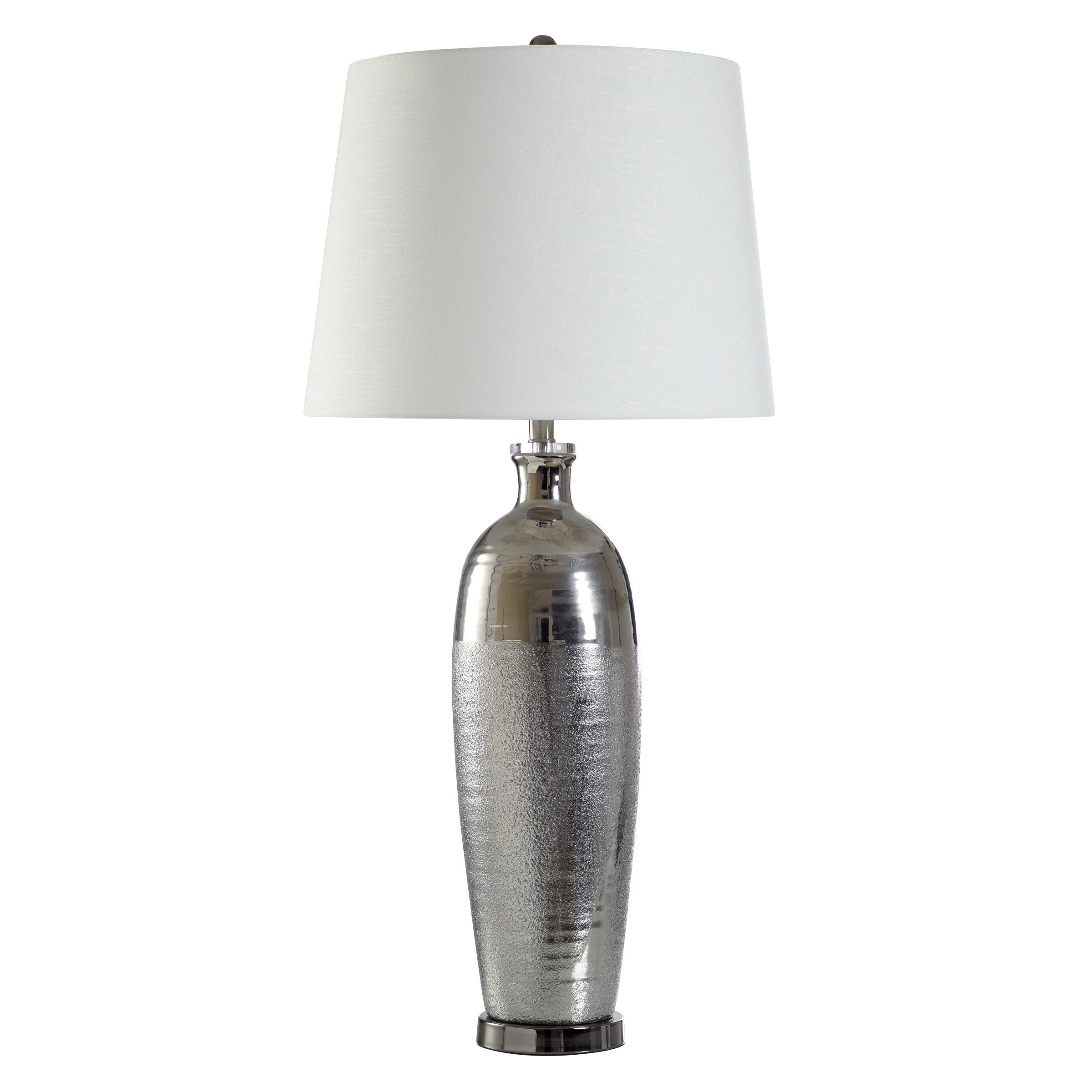 Metallic Silver Table Lamp - Two Tone Ceramic and Steel Body - White Shade
