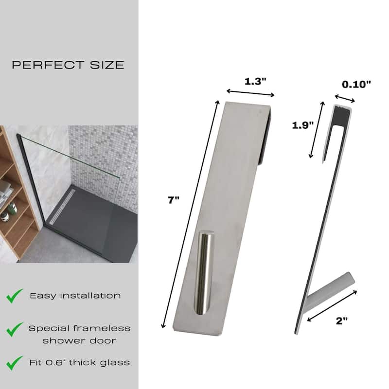 Shower Door Hooks Easy to Install for Frameless Glass Shower Doors - 7"L x 1.3"W x 0.10"D