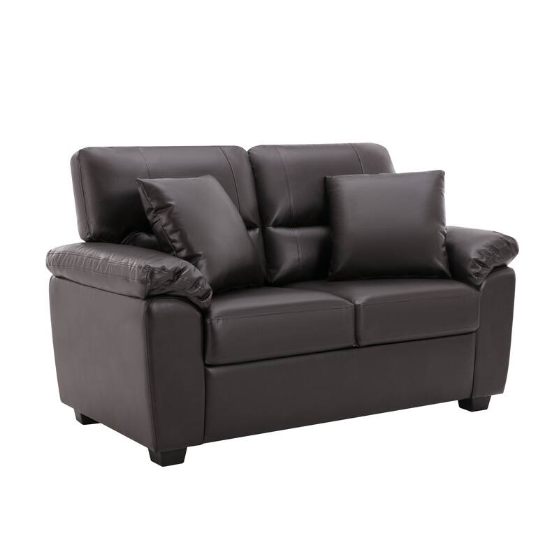 Upholstered Living Room Set, 4 Pieces - Faux Leather Chair, Loveseat, Sofa with Ottoman