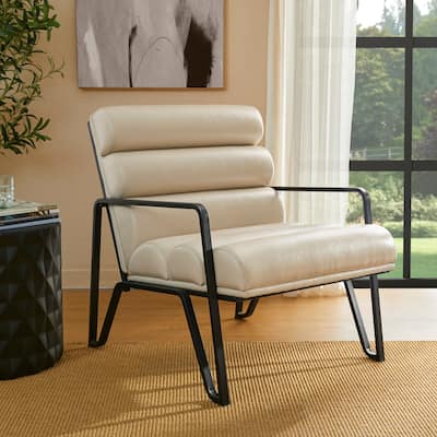 Glitzhome 26.75"W Modern Comfy PU Leather Accent Chair with Metal Frame