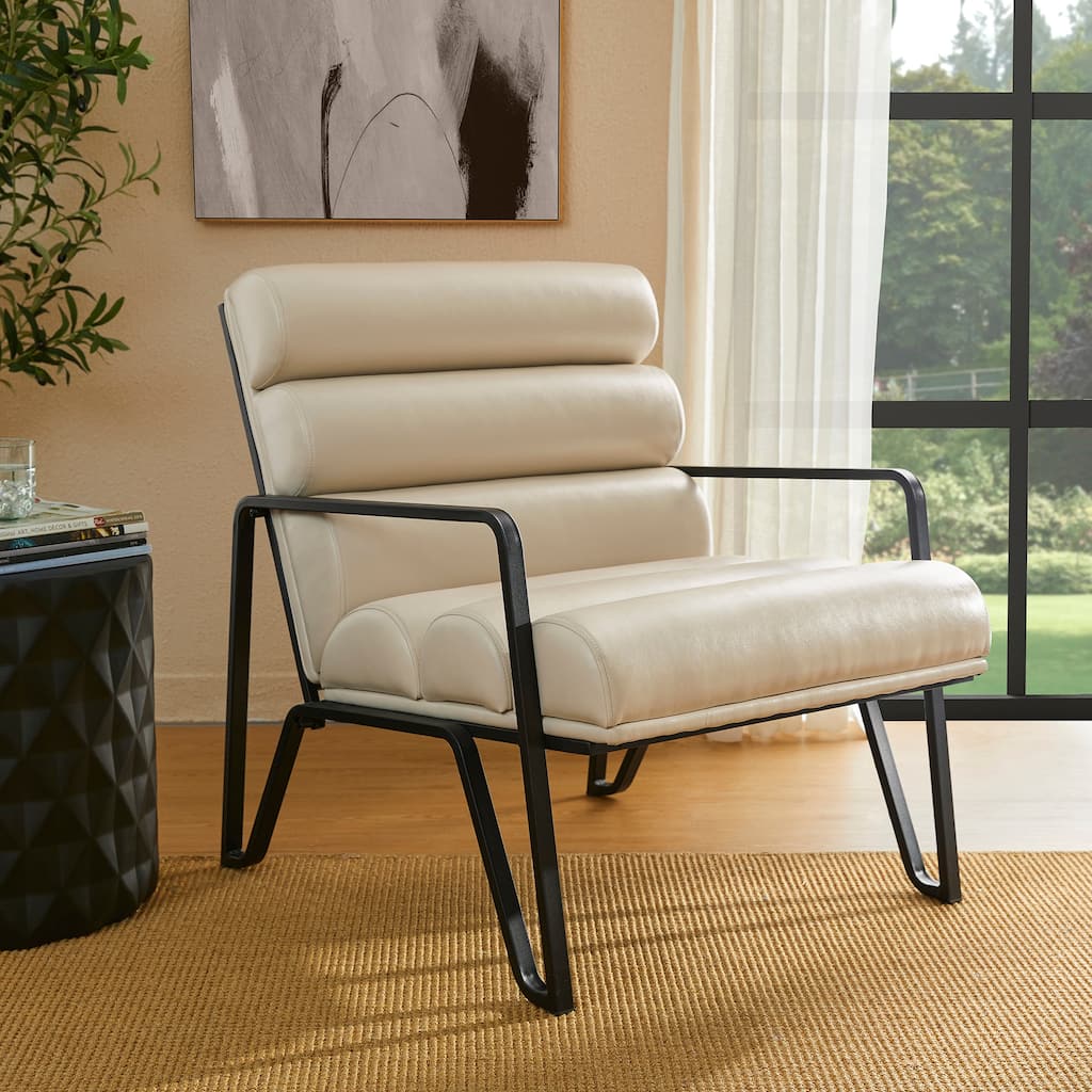 Glitzhome 26.75"W Modern Comfy PU Leather Accent Chair with Metal Frame