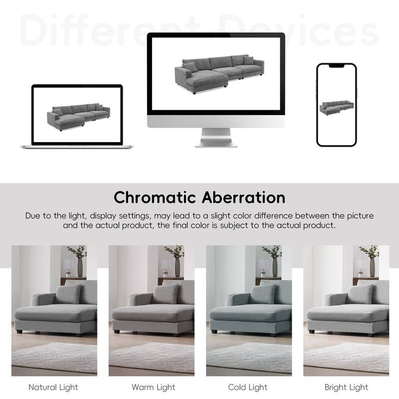 Modern L Shaped Cloud Couch with USB Charging, Cup Holder, and Deep Seat Chaise, Comfy Corduroy Sofa Bed for Living Room