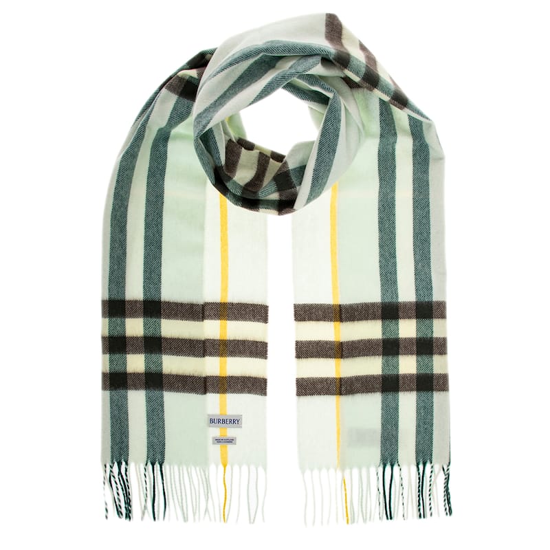 Burberry Check 100% Cashmere Scarf - Mint Green Check