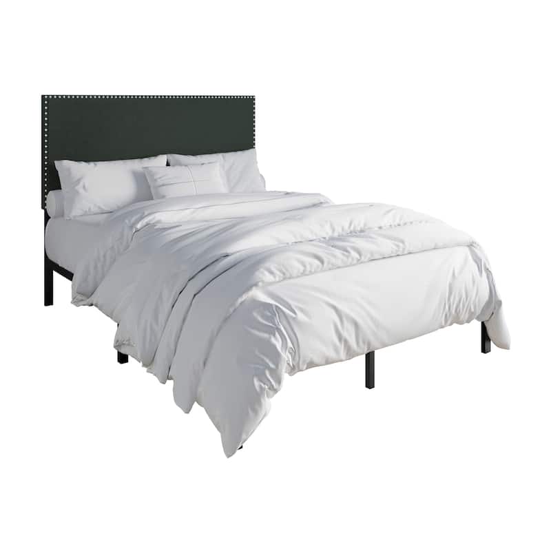 CraftPorch Modern Linen Silver Finish Nailhead Upholstered Bed