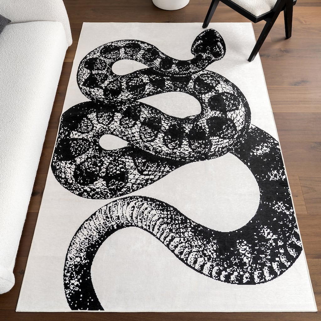 Nuloom Nila SplashGuard Modern Fabricated Snake Print Machine Washable Area Rug