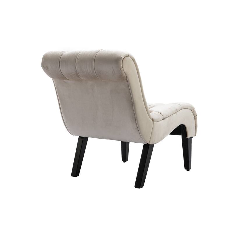 Beige 22.83" Buttons Tufted Accent Chair with Wooden Legs
