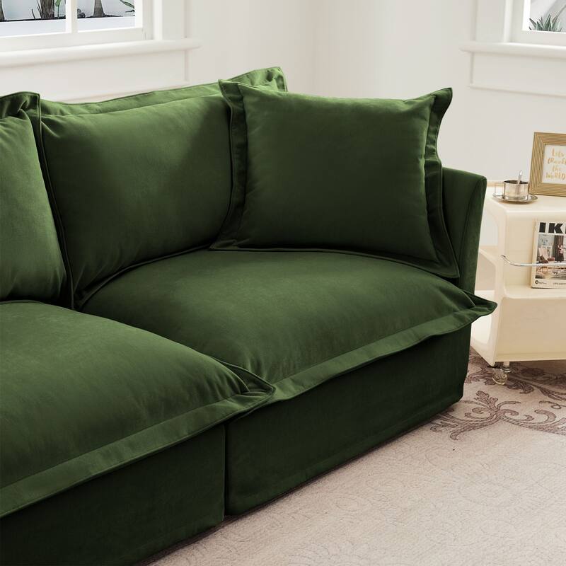 Modern 2 Seater Upholstered Sofa with 1 Ottoman and 2 Pillows