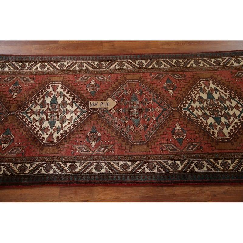 Red Ardebil Persian Vintage Runner Rug Handmade Hallway Wool Carpet - 3'3"x 9'3"