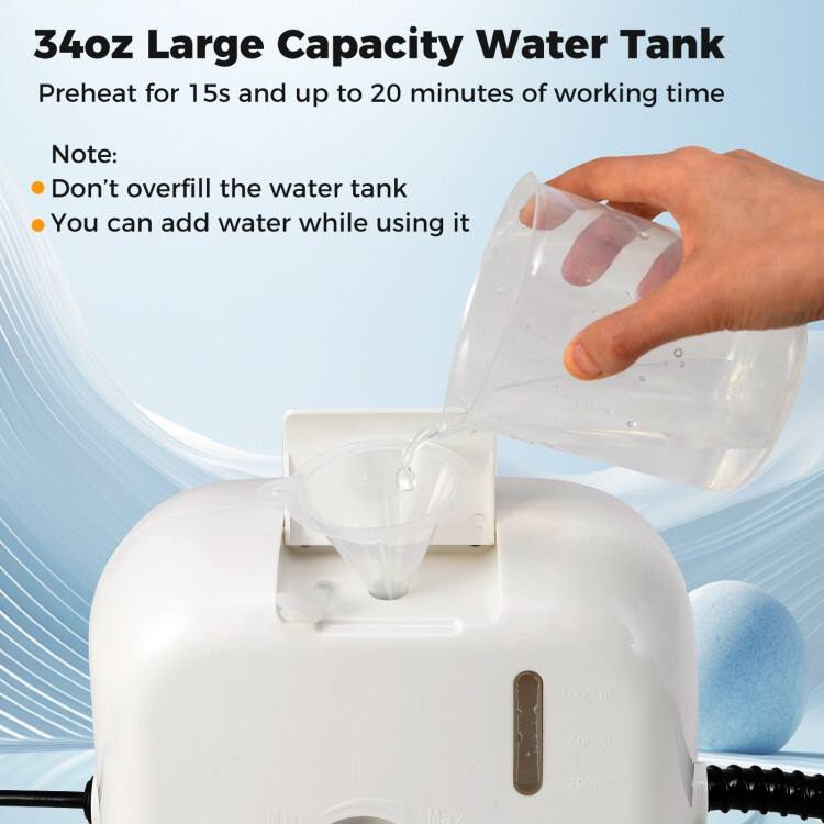 1500W Handheld Steam Cleaner with 34oz Tank, 3-Bar Pressure, Adjustable Steam & 8.1ft Cord - 9.5” x 5” x 7”