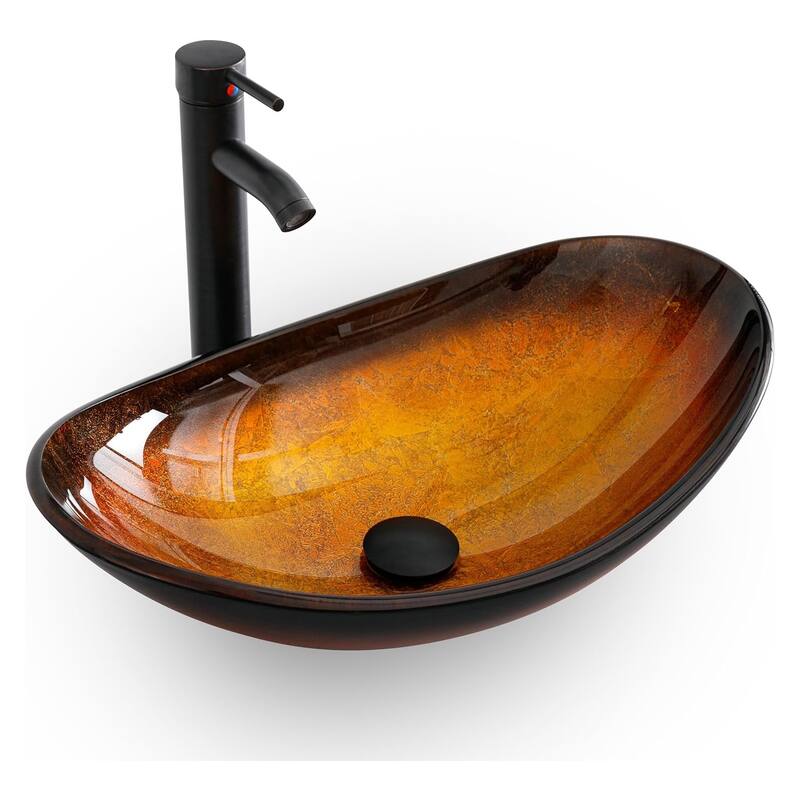 Eclife Artistic Vessel Sinks for Bathroom Vanity Tempered Glass Ceramic Basin - Glass brown boat sink