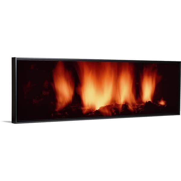 Shop Close Up Of Fire In Fireplace Black Float Frame Canvas Art