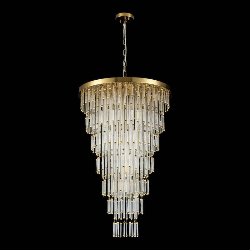 Gold Modern Clear Glass Tiered Large Chandelier - 23.62 in. W x 37.4 in. H x 23.62 in. D