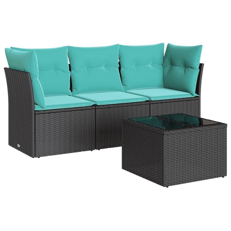 vidaXL 4 Piece Patio Sofa Set with Cushions Black Poly Rattan - 24.4 x 24.4 x 27.2
