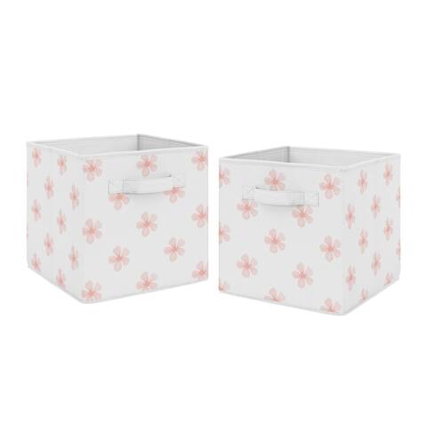 Pink and White Flower Blossom Foldable Fabric Storage Bins - Blush Shabby Chic Farmhouse Daisy for Burgundy Watercolor Floral