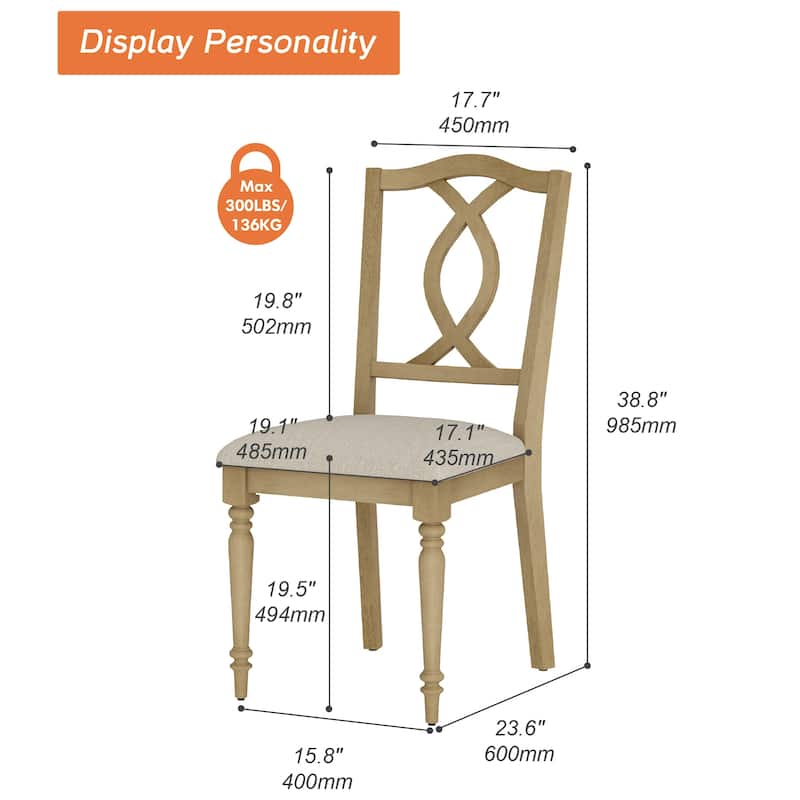 Wood Dining Chair with Cross-Back & Rubber Wood Gourd-Shaped Leg, Oak