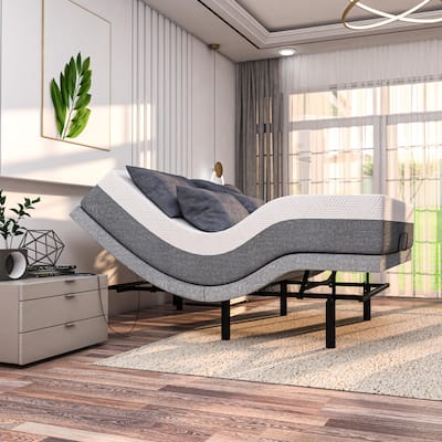 Renanim Adjustable Bed with 14" Mattress, Anti-Snore Preset, Dual Massage, USB Ports, App Control, Remote, Underbed Light