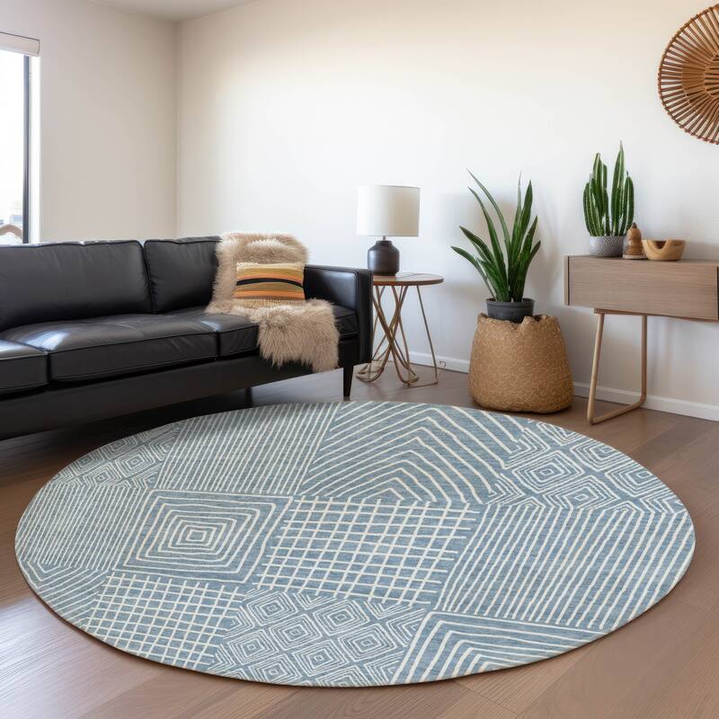 Premium Washable Super Soft Modern Geo Charm Mayfield Rug - Denim - 8' x 8'
