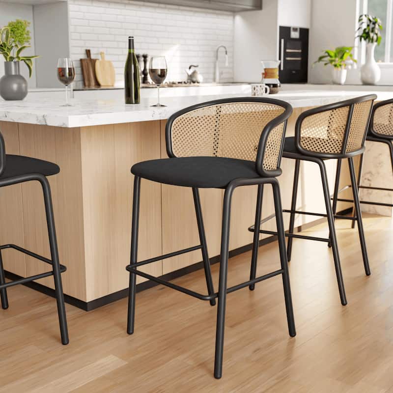 LeisureMod Ervilla Bar Stool with Black Powder Coated Steel Frame Set of 2 - 37"