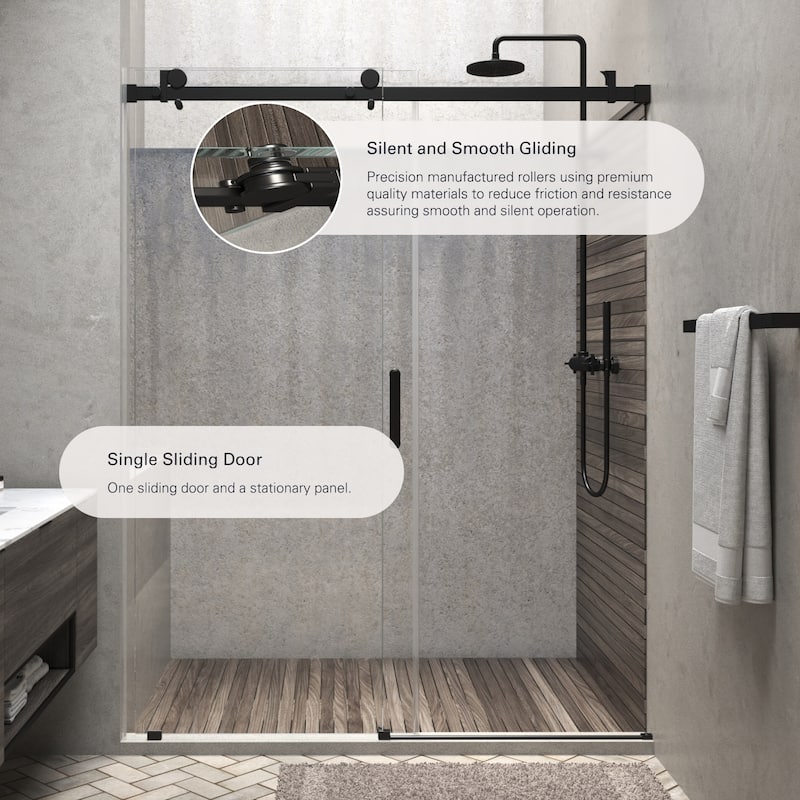 Seawin Alumni 44 - 48 x 76 inches Frameless Sliding Shower Door 3/8 in. (10 mm) Clear Tempered Glass with NanoShield Coating