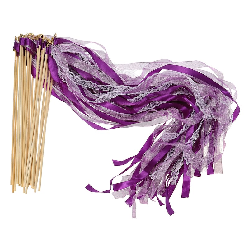 25Pcs Lace Silk Ribbon Fairy Sticks Wands for Wedding Party