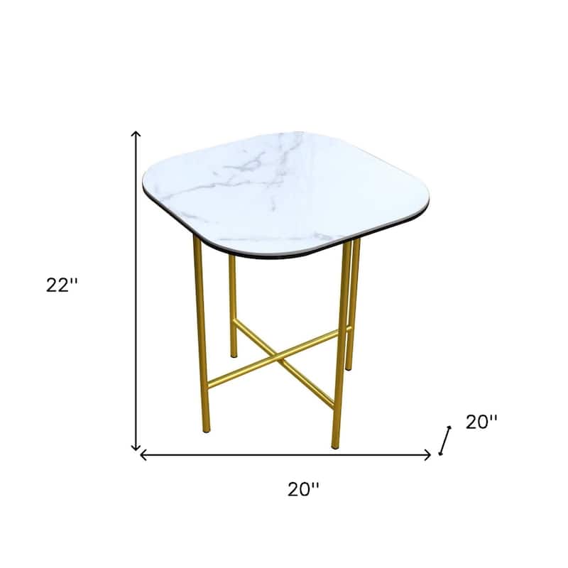 White Ceramic Square End Table with Metal Cross 4 Leg Base - 20” x 20” x 22” (D x W x H)