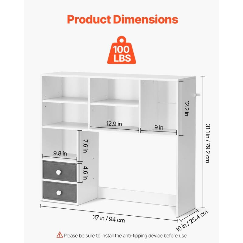 Particle Board Desktop Bookshelf Hutch, 3-Shelf Organizer and Office Storage Rack - 37.0" L x 10.0" W x 31.1" H